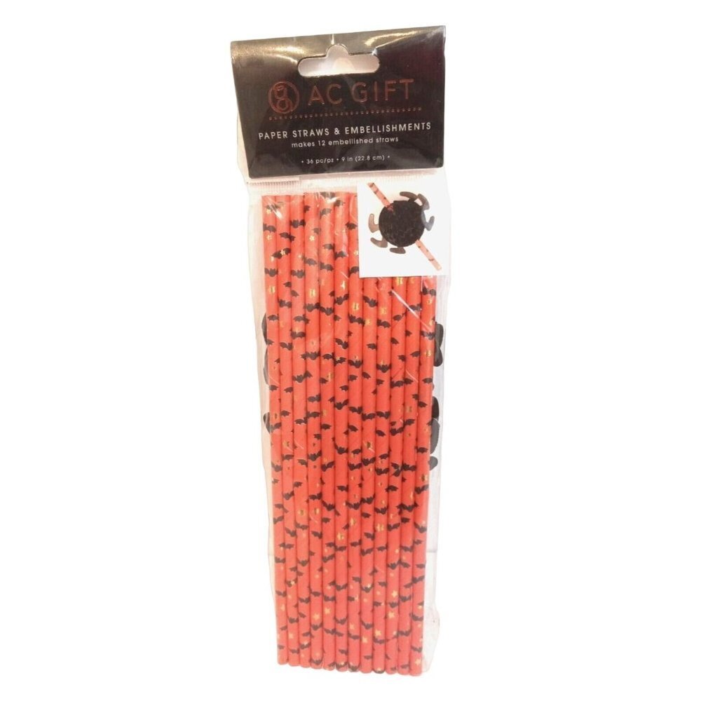 AC Gift Halloween 12 Paper Straws And Embellishments Makes 12 Embellished Straws